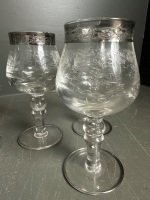 6 Heavy Etched Glass Wine Goblets - 3