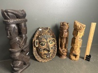 Mixed Tribal Decorator lot incl. Turtle Shell Mask & Softwood Statues - 2