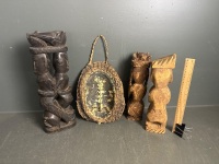 Mixed Tribal Decorator lot incl. Turtle Shell Mask & Softwood Statues - 3