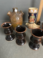 Pottery Vases, 5 Goblets & Boot Beer Stein - 2