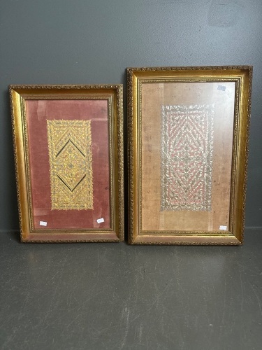 2x Framed Antique Embroided Art Works