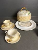 Antique Cheese Keeper w. 1 Trio & 3 Cup & Saucers - 2