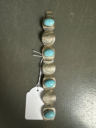 South American Hallmarked Silver & Turquoise Braclet