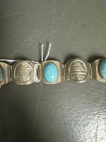 South American Hallmarked Silver & Turquoise Braclet - 2