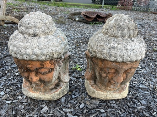 Pair of fibre-cement Buddha heads