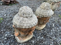 Pair of fibre-cement Buddha heads - 2