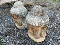 Pair of fibre-cement Buddha heads - 3