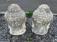 Pair of fibre-cement Buddha heads - 4