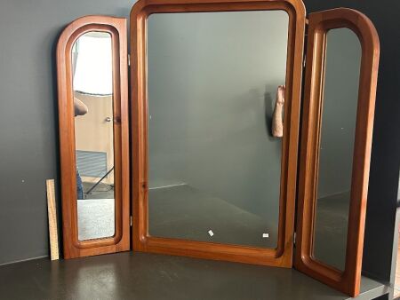 Art Deco Wooden Mirror with Fold Out Sides Mirrors