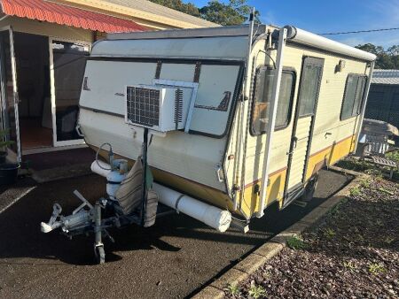 15ft Viscount single axle pop-top caravan (10% BP) - Year of manufacture: 1985 - Chassis No: 55680 - Selling unregistered - 10% BP - gas/electric fridge - air-conditioned - water tank - double bed - gas stove and cooktop - microwave - front and rear stabi