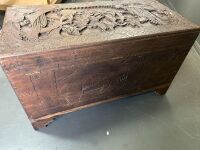 Hand Carved Asian Camphor Laurel Chest with Key - 3