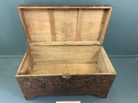 Hand Carved Asian Camphor Laurel Chest with Key - 4