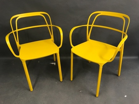 Pair of Yellow Powder Coated Italian Designer Cast Alloy Garden Chairs