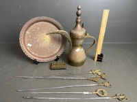 Brass Water Jug & Tray with Mini Abacus & Handmade Turkish Kebab Sticks