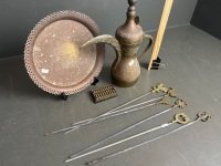 Brass Water Jug & Tray with Mini Abacus & Handmade Turkish Kebab Sticks - 2