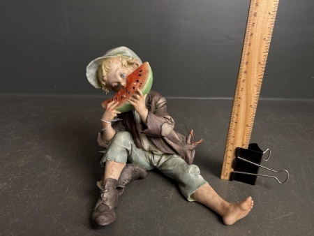 Artist Gelle 1960 Rare Capodimonte Boy Eating Watermelon Made in Italy