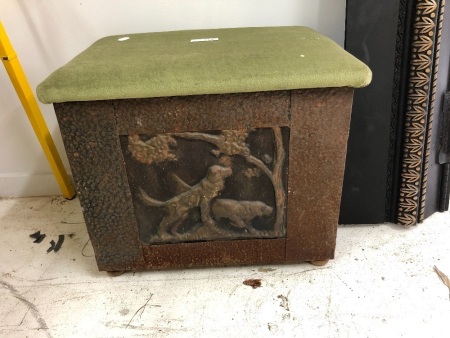 Vintage 1930's Fire Box with Pressed Metal Sides & Dogs Scene to Front