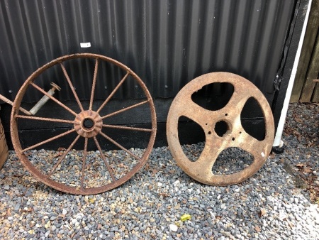 Vintage Iron Spoked Wheel + Iron Carriage Wheel