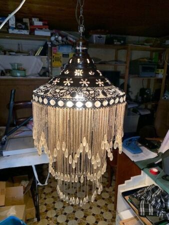 Large Arabic Style Pierced Chrome Hanging Lamp