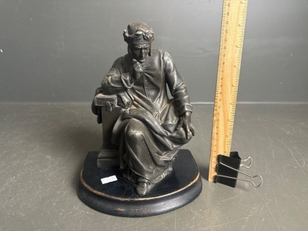 Scholar Bronze Statue on Wood Base