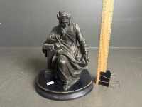 Scholar Bronze Statue on Wood Base