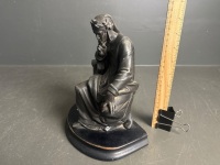 Scholar Bronze Statue on Wood Base - 2