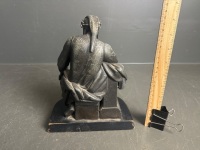 Scholar Bronze Statue on Wood Base - 3