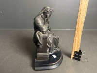 Scholar Bronze Statue on Wood Base - 4