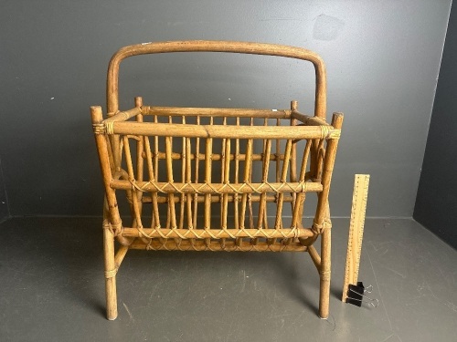 Large Cane Mid Century Magazine Rack