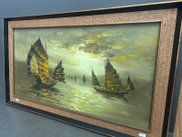 Mid Century Oil on Canvas Junket Sailing - 2