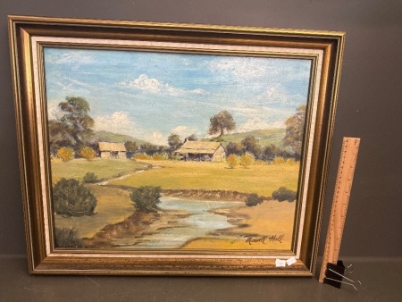 Cottage by the Stream Oil on Board by Maxwell Hall