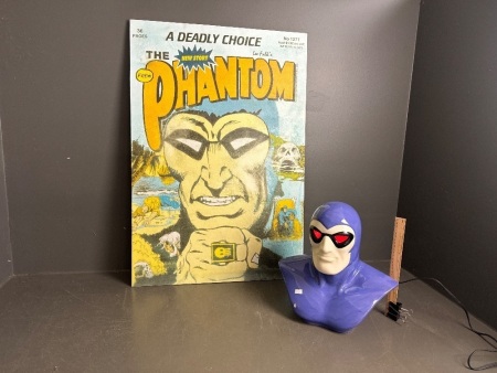 Glazed ceramic Phantom with light up eyes and poster board