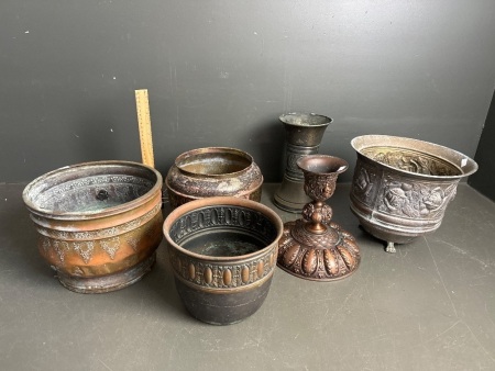 Assorted copper lot of pots, vases etc