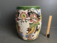 Dragon scene ceramic Asian stool/stand - 4