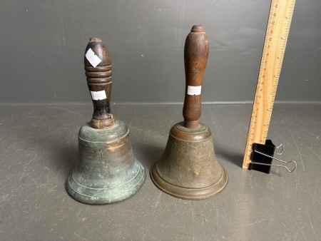 2x brass school bells with clappers