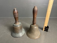 2x brass school bells with clappers - 2