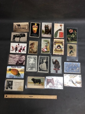 21 Assorted Antique & Vintage Postcards inc. Animals & Advertising