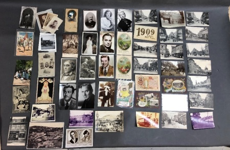 Collection of 40+ Antique Postcards inc. French Scenes & Famous People + Some Antique Photos