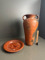 Large pottery urn and tray - 2