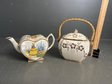 Lingard Webster (Eng) heart shaped teapot + unmarked cookie jar