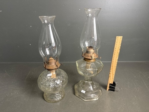 Rare honeycomb glass kero lamp + clear glass base kero lamp