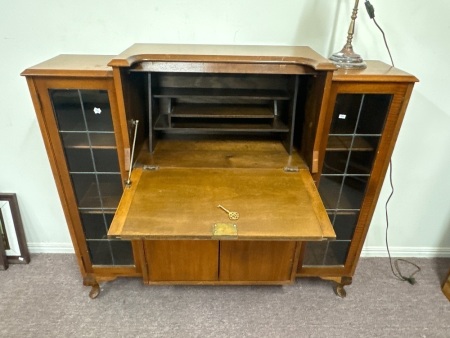 Small vintage writers desk with leadlight doors