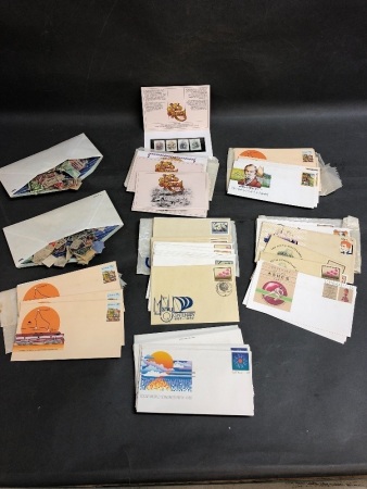 Collection of 70+ Mint Australian Pre Stamped Envelopes + Unsorted Envelope of Old World Stamps, Early 1900's onwards + Similar of German Stamps