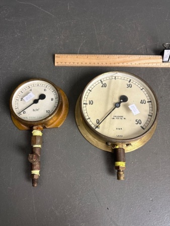 2 vintage brass pressure gauges