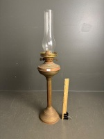 Tall brass/copper double burner oil lamp with chimney