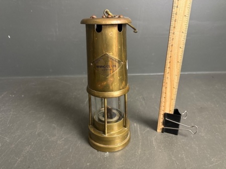 Brass hanging miners oil lamp with plaque North Yorkshire Mining Co. ltd (London)