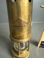 Brass hanging miners oil lamp with plaque North Yorkshire Mining Co. ltd (London) - 3