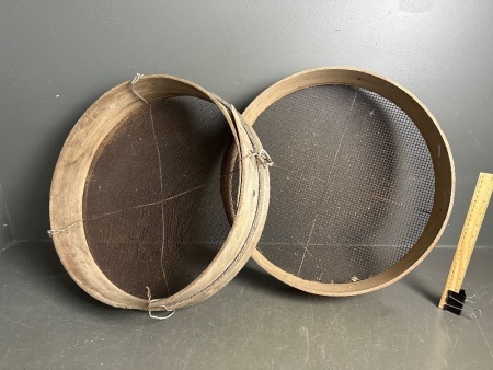 2 x Antique Wooden Grain Sieves