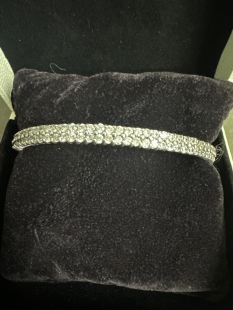 Vintage ladies hinged sterling silver bracelet w cubic zirconia - stamped 925
