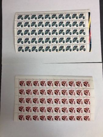 End Block of 50 x 9c 1973 Rodonite Gemstones Stamps + 50 x 8c Overwritten 9c Opal Gemstone Stamps - Mint Condition